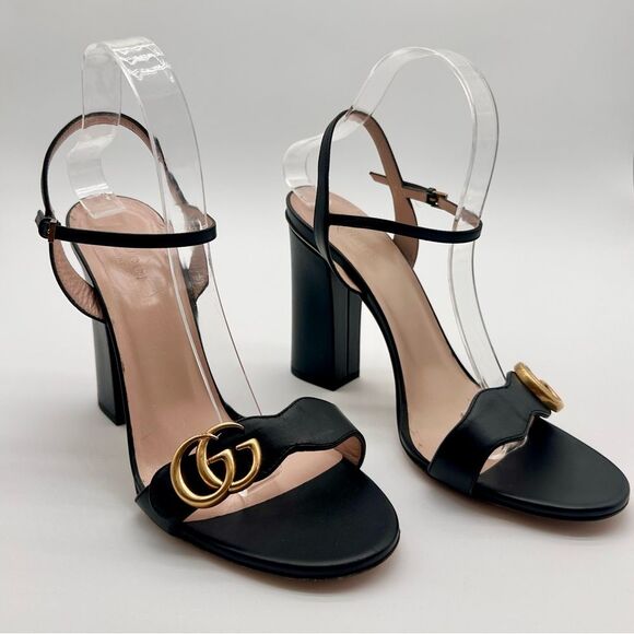 Gucci GG Marmont Ankle Wrap Sandals Black Leather High Heel EU 40.5 US 10.5 - Picture 13 of 13